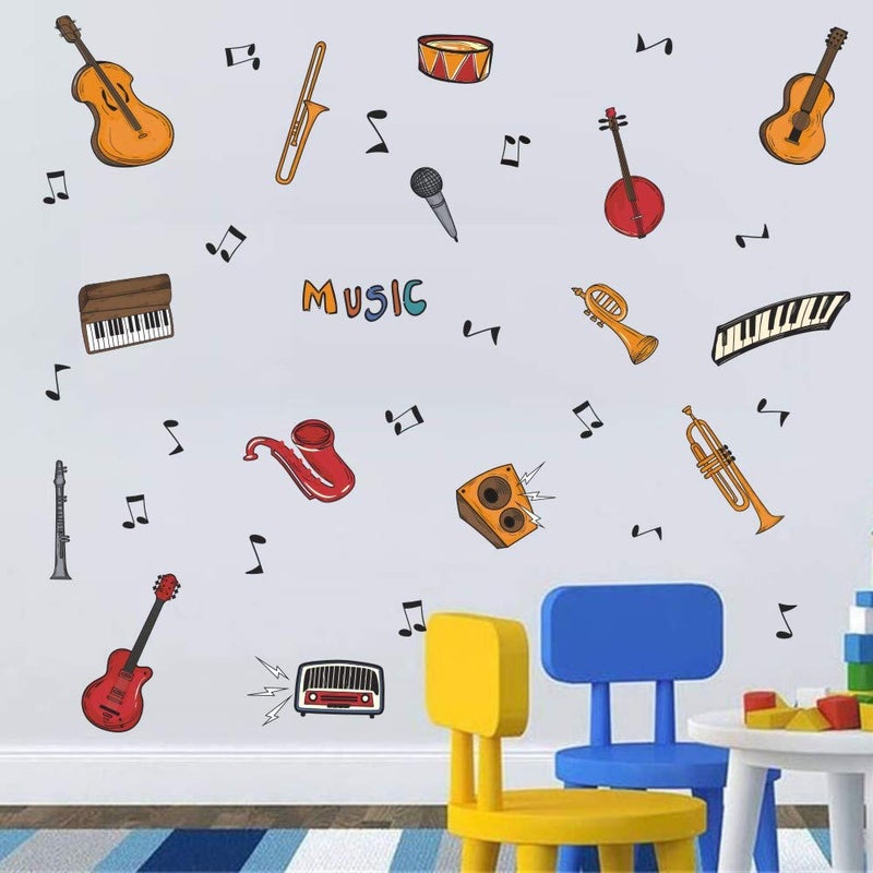 TOARTi Colorful Music Wall Decal 34pcs Attractive Musical Instrument with Guitar Piano Musical Note Sticker for Classroom Music Studio Decoration