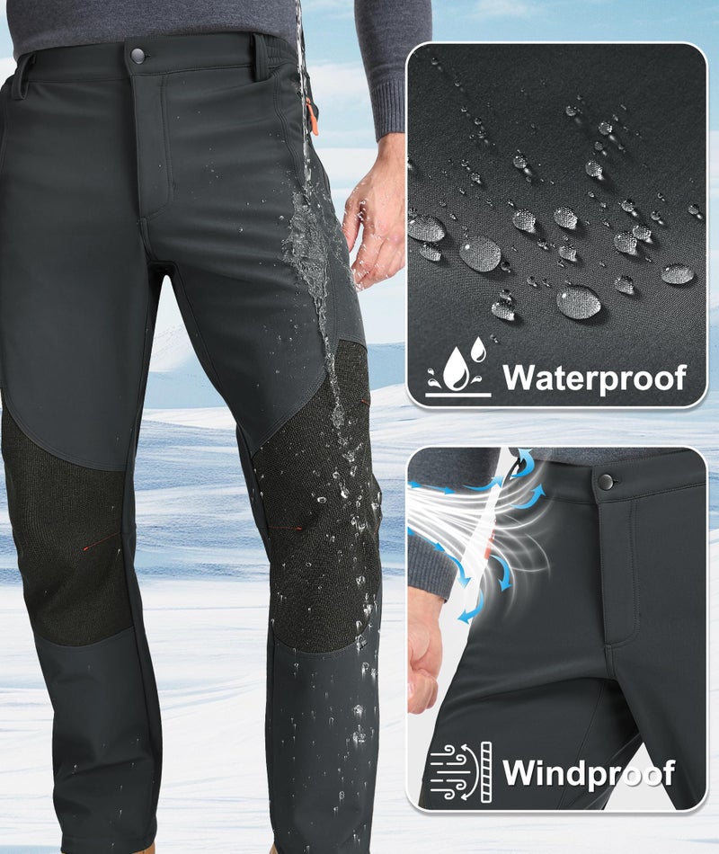 Zoofly Winter Snow Pants for Men Thermal Waterproof Warm Fleece Lined Pants Snowboard with Zipper Pockets Grey - Image 3