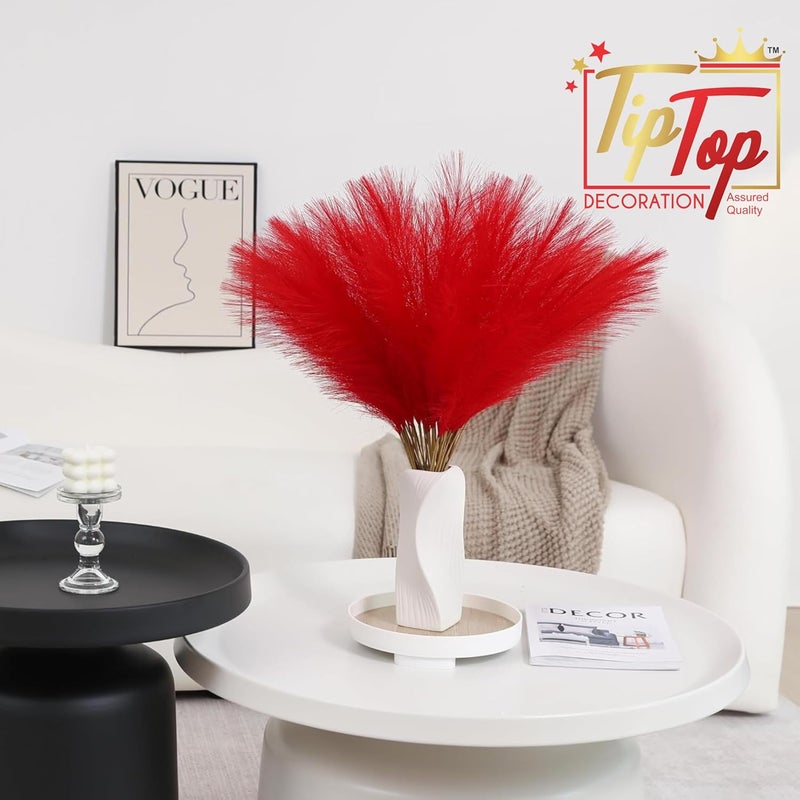 TIPTOP DECORATION TIPTOP DECORATION Premium Artificial Fluffy Faux Pampas Grass Feather Flower Stick 18 inch 2 Red Velvet 3 Inner Stems  - Image 4