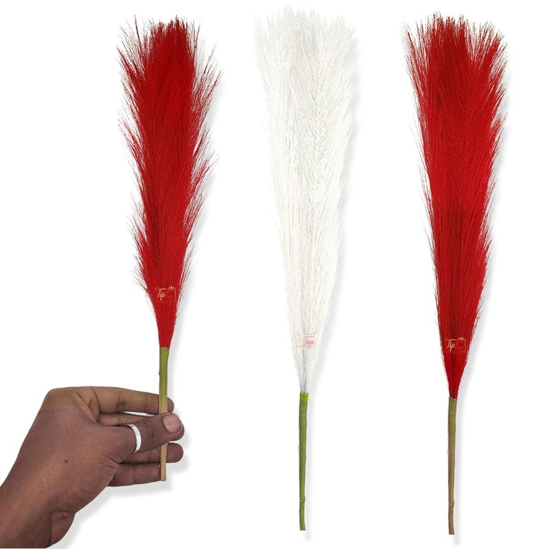 TIPTOP DECORATION TIPTOP DECORATION Premium Artificial Fluffy Faux Pampas Grass Feather Flower Stick 18 inch 2 Red Velvet 3 Inner Stems  - Image 1