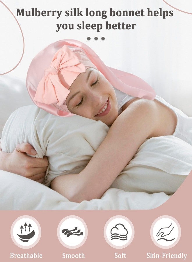 AWAYTR 100% Mulberry Silk Bonnet - Long Hair Cap for Sleeping Tie Band Bonnet for Braids Curly Hair (Pink - Image 5