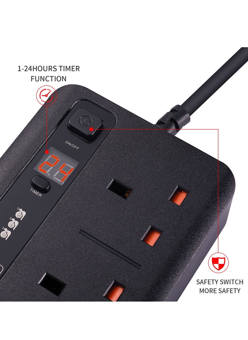 Plug Extension Power Adapter Universal, 5 USB high-speed charging port timed socket, intelligent recognition charging port fireproof and flame-retardant socket, Multi Extender Wall Socket Adapter