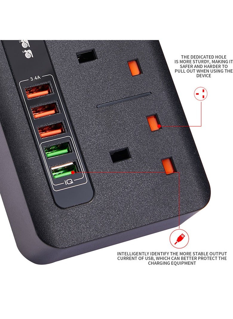 Plug Extension Power Adapter Universal, 5 USB high-speed charging port timed socket, intelligent recognition charging port fireproof and flame-retardant socket, Multi Extender Wall Socket Adapter
