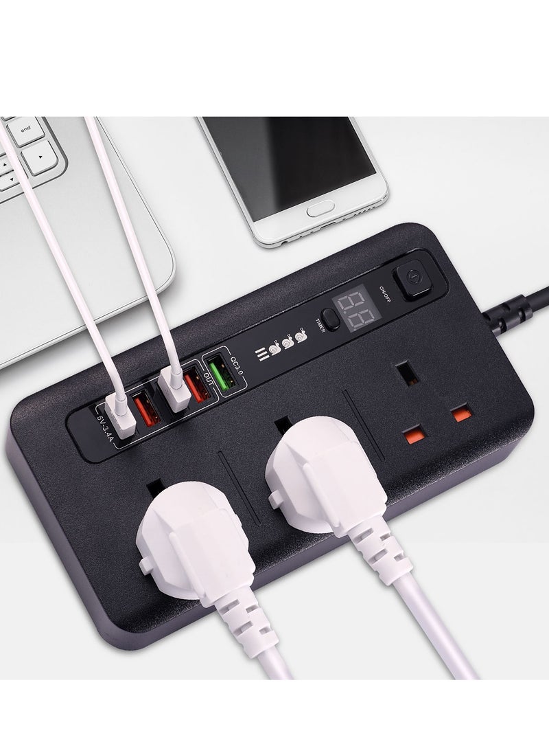 Plug Extension Power Adapter Universal, 5 USB high-speed charging port timed socket, intelligent recognition charging port fireproof and flame-retardant socket, Multi Extender Wall Socket Adapter