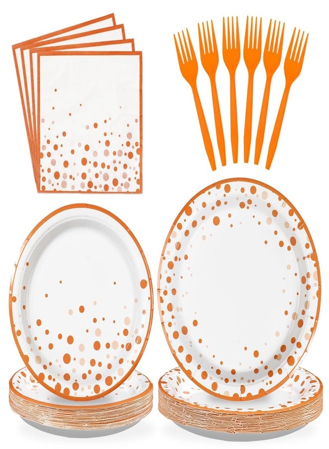Grencian 96Pcs Orange and White Birthday Party Supplies Orange and White Polka Dots Plates and Napkins Tableware Sets Boho Autumn Decorations for Picnic Wedding BBQ Dinner Party Favors Decor Serves 24 - Image 1
