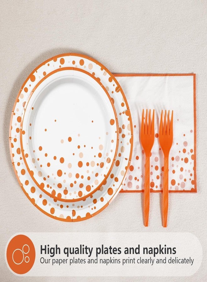 Grencian 96Pcs Orange and White Birthday Party Supplies Orange and White Polka Dots Plates and Napkins Tableware Sets Boho Autumn Decorations for Picnic Wedding BBQ Dinner Party Favors Decor Serves 24 - Image 3