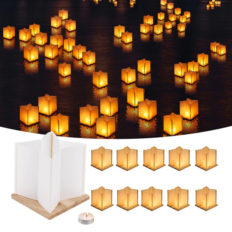 FuHigh 10Pack 6â€Paper Floating Candle Lantern,Wooden Water Lanterns with Candles,Outdoor Patio Decor for Pool Parties,Wedding,Memorials,Garden (10Lanterns with Candles) - Image 1