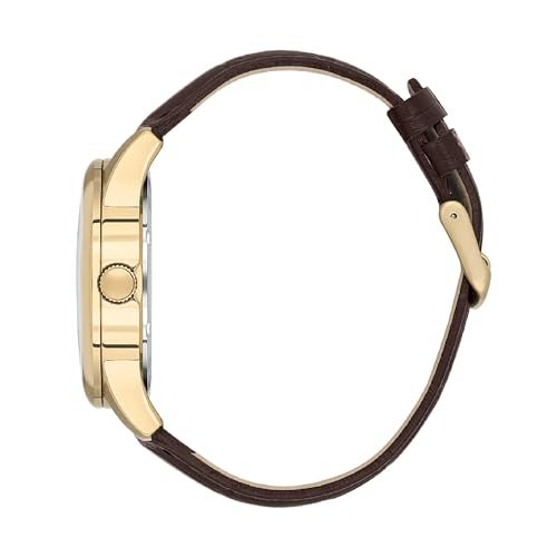 Daniel Klein Analog Green Round Dial Gold Case Brown Leather Strap Day Date with Roman Accents Water-Resistant Wrist Watch for Men Boys DK.1.13819-4 - Image 3