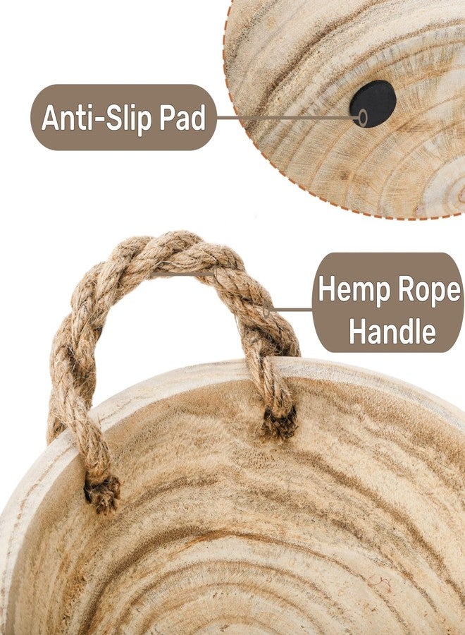 Jowgut Paulownia Wood Dough Bowl, 9.5 Inch Serving Bowl with Rope Handles Bead Garland, Handmade Wooden Key Bowl for Tabletop Centerpiece Home Decor - Image 4
