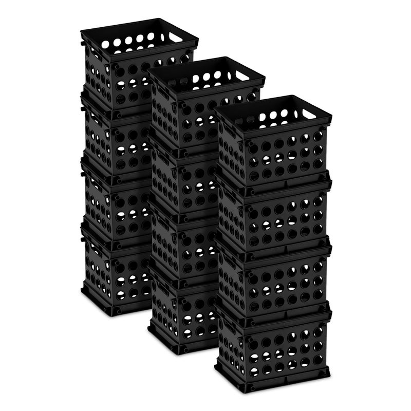 Sterilite Mini Crate Stackable Plastic Storage Bin with Handles Organize Home Garage Office School Dorm Room Black 12Pack