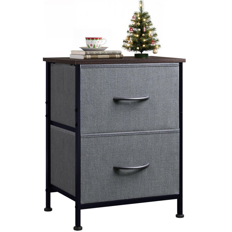 WLIVE Nightstand, 2 Drawer Dresser for Bedroom, Small Dresser with 2 Drawers, Bedside Furniture, Night Stand, End Table with Fabric Bins for Bedroom, Closet, Entryway, College Dorm, Dark Grey - Image 1