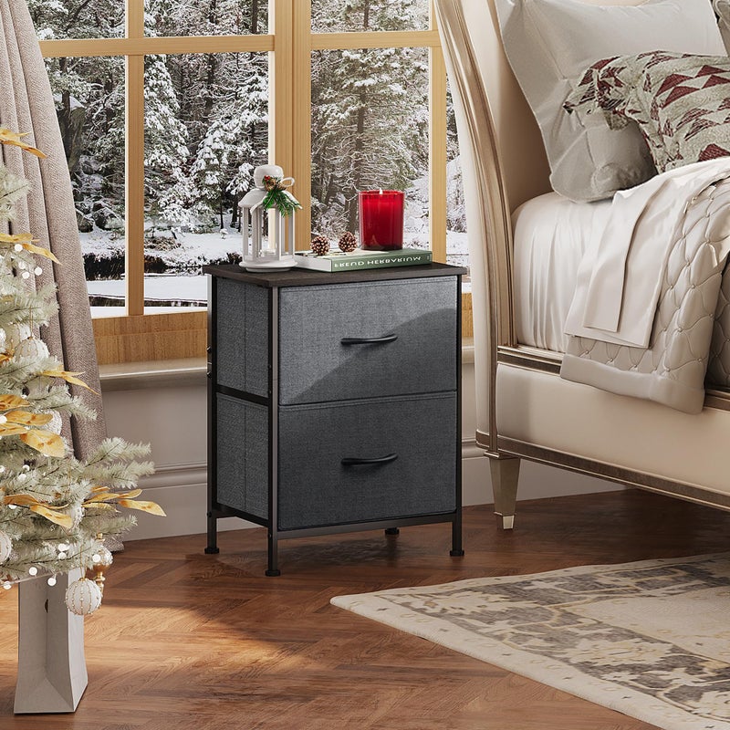 WLIVE Nightstand, 2 Drawer Dresser for Bedroom, Small Dresser with 2 Drawers, Bedside Furniture, Night Stand, End Table with Fabric Bins for Bedroom, Closet, Entryway, College Dorm, Dark Grey - Image 2