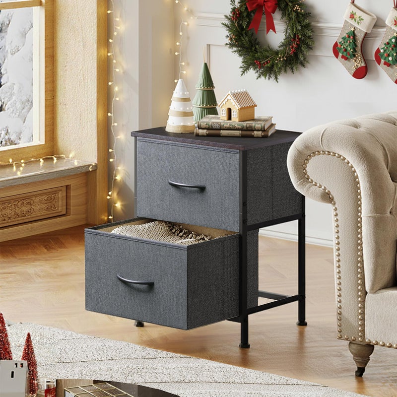 WLIVE Nightstand, 2 Drawer Dresser for Bedroom, Small Dresser with 2 Drawers, Bedside Furniture, Night Stand, End Table with Fabric Bins for Bedroom, Closet, Entryway, College Dorm, Dark Grey - Image 3