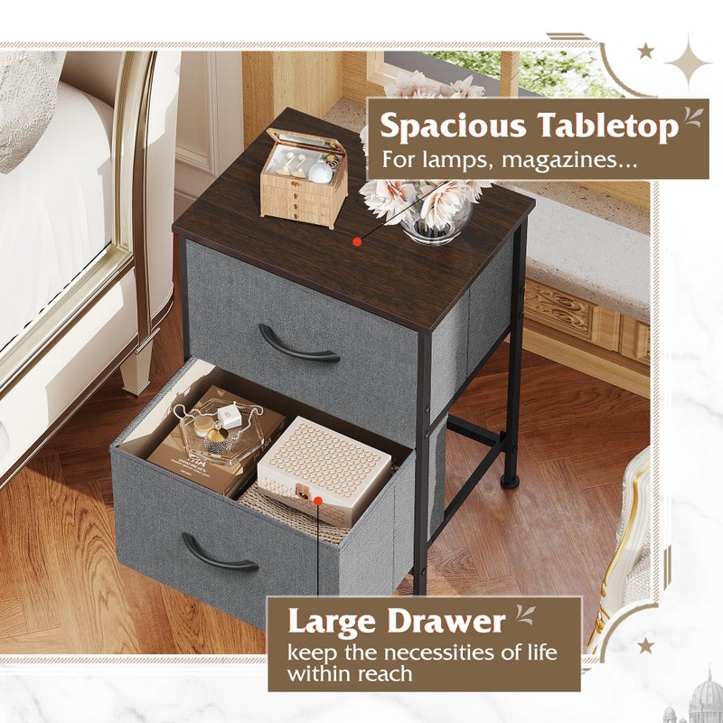 WLIVE Nightstand, 2 Drawer Dresser for Bedroom, Small Dresser with 2 Drawers, Bedside Furniture, Night Stand, End Table with Fabric Bins for Bedroom, Closet, Entryway, College Dorm, Dark Grey - Image 5