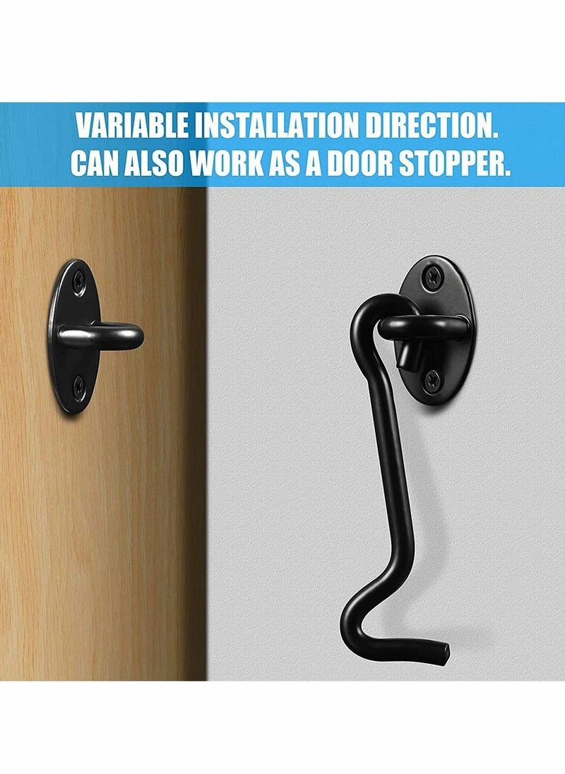 KASTWAVE - 3Pack Privacy Hook and Eye Latch Door Latch 4” for Upgrade Heavy Duty Barn Door Lock, Gate Latch, Cabin Hooks with mounting Screw, Best for Sliding Door, Bathroom, Window (Black) - Image 1