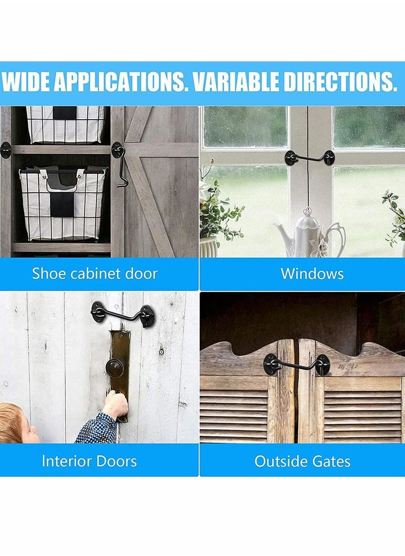 KASTWAVE - 3Pack Privacy Hook and Eye Latch Door Latch 4” for Upgrade Heavy Duty Barn Door Lock, Gate Latch, Cabin Hooks with mounting Screw, Best for Sliding Door, Bathroom, Window (Black) - Image 1