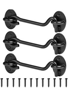 KASTWAVE 3Pack Privacy Hook and Eye Latch Door Latch 4” for Upgrade Heavy Duty Barn Door Lock, Gate Latch, Cabin Hooks with mounting Screw, Best for Sliding Door, Bathroom, Window (Black)  - Image 1