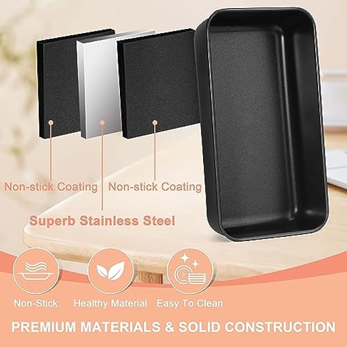 NonStick Loaf Pan Set of 4 Stainless Steel Rectangle Bread Loaf Pans for Baking Bread Meatloaf Brownie Lasagna 9 x 5 Inch Black Meatloaf Baking Pan for Homemade Bread Oven Safe - Image 4