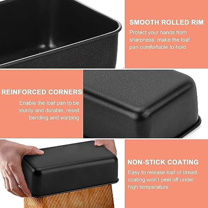 NonStick Loaf Pan Set of 4 Stainless Steel Rectangle Bread Loaf Pans for Baking Bread Meatloaf Brownie Lasagna 9 x 5 Inch Black Meatloaf Baking Pan for Homemade Bread Oven Safe - Image 5
