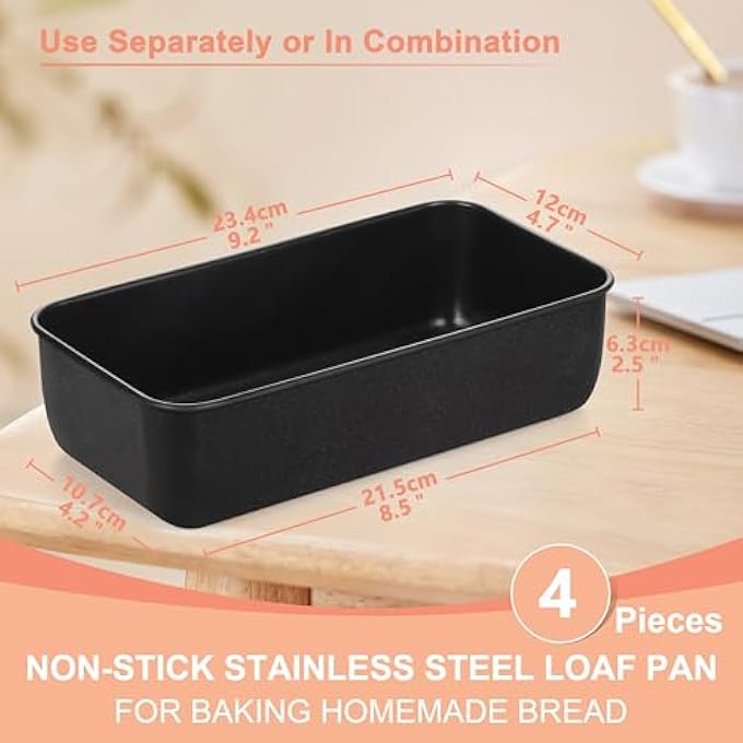 NonStick Loaf Pan Set of 4 Stainless Steel Rectangle Bread Loaf Pans for Baking Bread Meatloaf Brownie Lasagna 9 x 5 Inch Black Meatloaf Baking Pan for Homemade Bread Oven Safe - Image 3