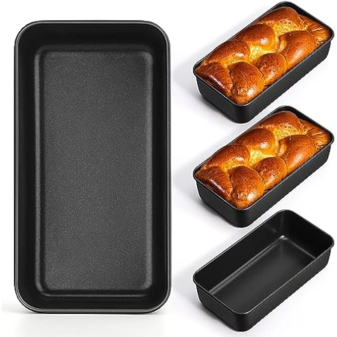NonStick Loaf Pan Set of 4 Stainless Steel Rectangle Bread Loaf Pans for Baking Bread Meatloaf Brownie Lasagna 9 x 5 Inch Black Meatloaf Baking Pan for Homemade Bread Oven Safe - Image 2
