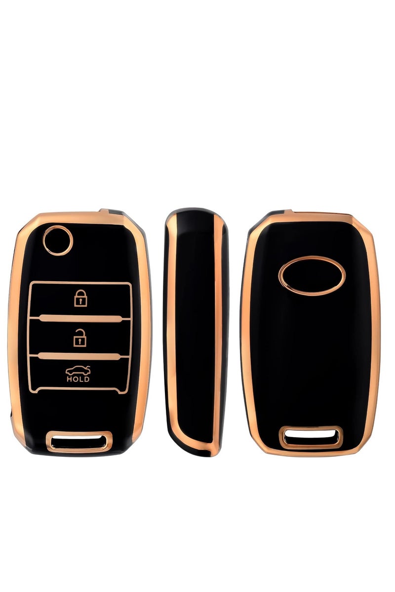 غطاء مفتاح سيارة كيا ، 3 أزرار ، ذهبي / فضي ، مادة TPU