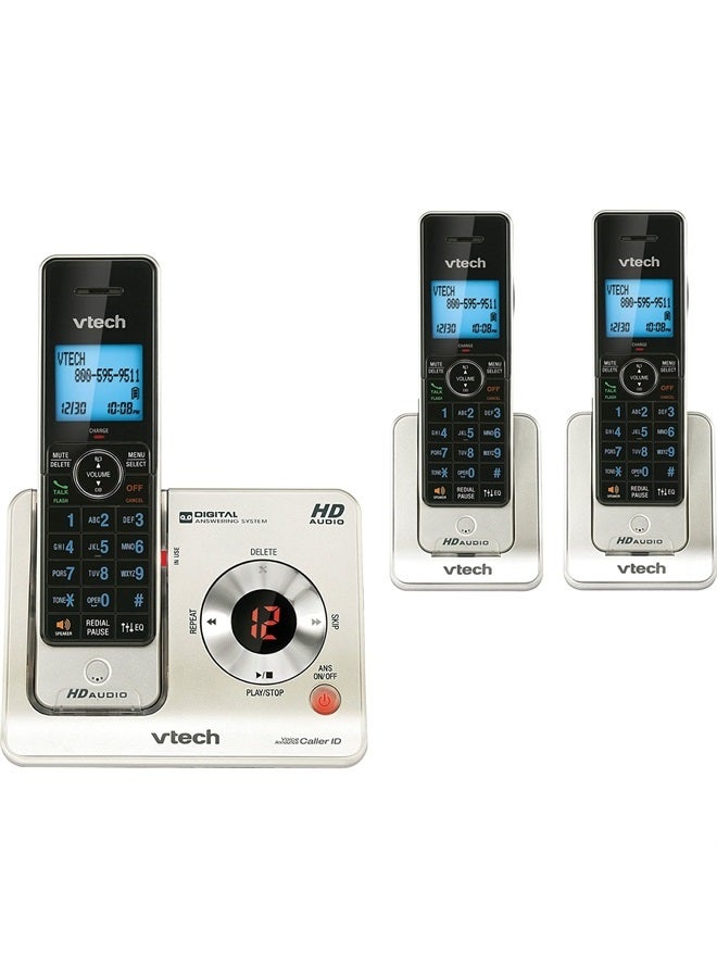 vtech LS6425-3 هاتف لاسلكي DECT 6.0 قابل للتوسيع مع نظام الرد وهاتف المتصل/انتظار المكالمات، فضي مع 3 أجهزة