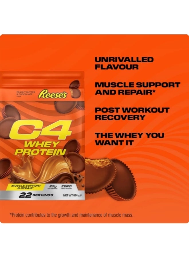 Cellucor C4 Whey Protein Powder – Reese's Peanut Butter Cup Flavor 25g Protein per Serving, 0g Added Sugar Whey Concentrate & Isolate Blend 814g 22 Servings - Image 5