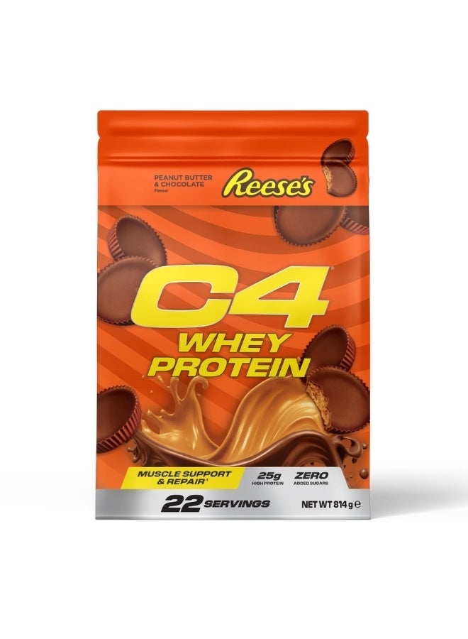 Cellucor C4 Whey Protein Powder – Reese's Peanut Butter Cup Flavor 25g Protein per Serving, 0g Added Sugar Whey Concentrate & Isolate Blend 814g 22 Servings - Image 1