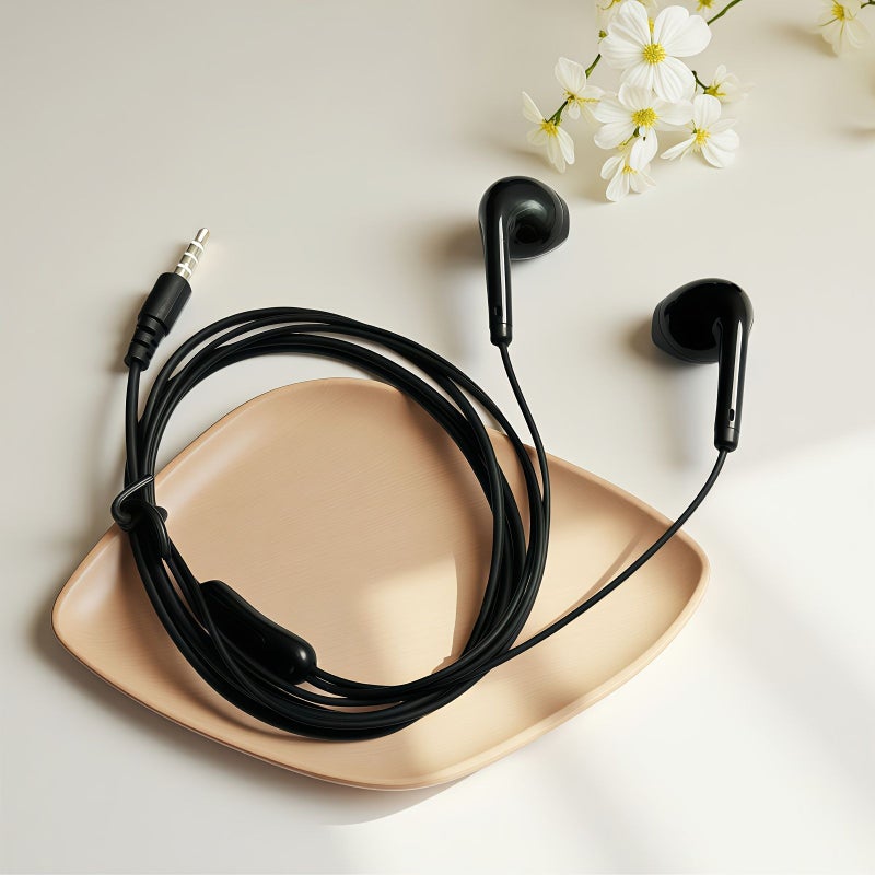Black In Ear 3.5mm Wired Headset With HD Mic Active Noise Reduction Stereo Sound - Image 2