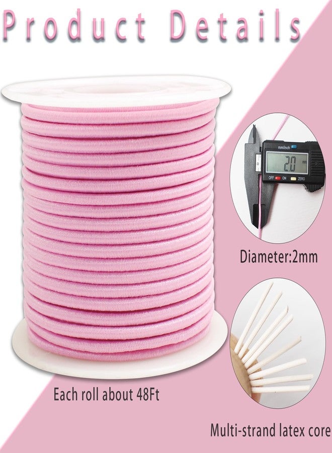 ZHFMLY Pink Elastic Beaded Cords 2mm 2/25 inch Elastic Cord String for Bracelets,Small Bungee Shock Cord for DIY Crafts, Beading and Sewing 48ft(ZH177) - Image 2
