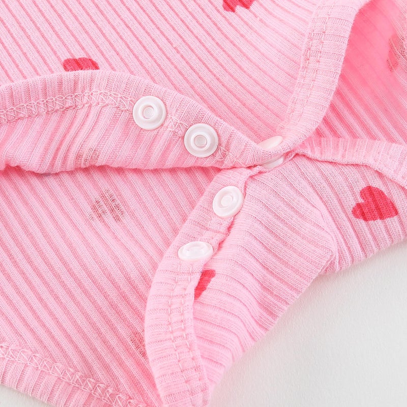 Fullfamous Newborn Infant Baby Girl Fall Winter Clothes Long Sleeve Onesie Clothing Pant Set Outfits Gifts Newborn Pink With Heart - Image 5