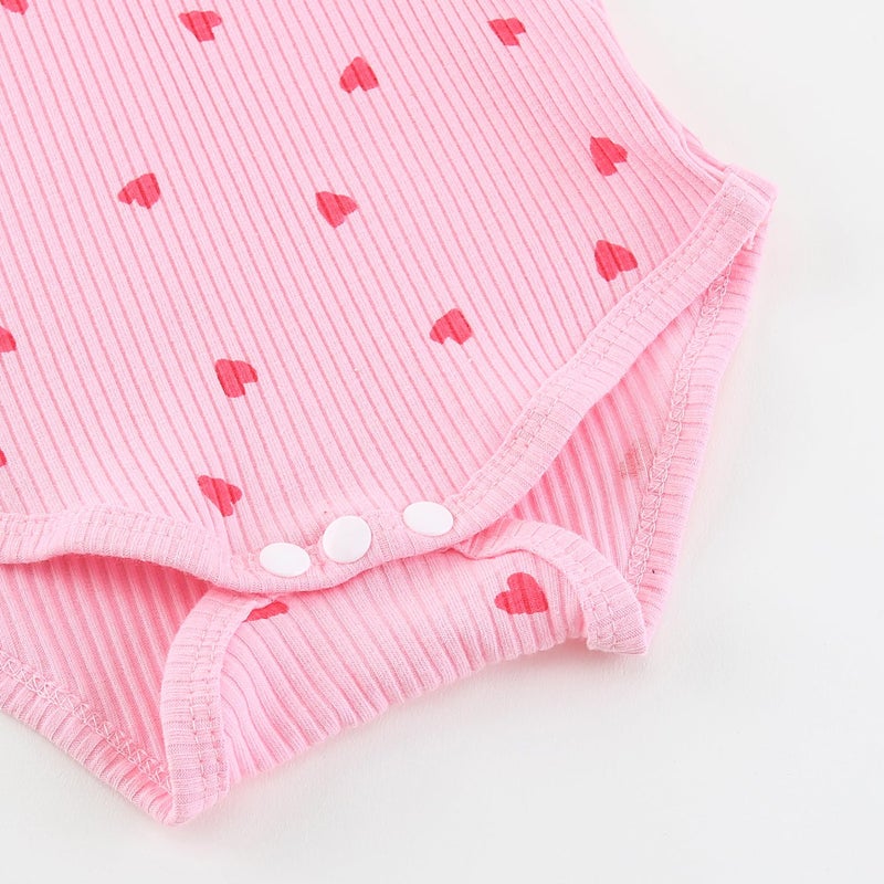 Fullfamous Newborn Infant Baby Girl Fall Winter Clothes Long Sleeve Onesie Clothing Pant Set Outfits Gifts Newborn Pink With Heart - Image 4