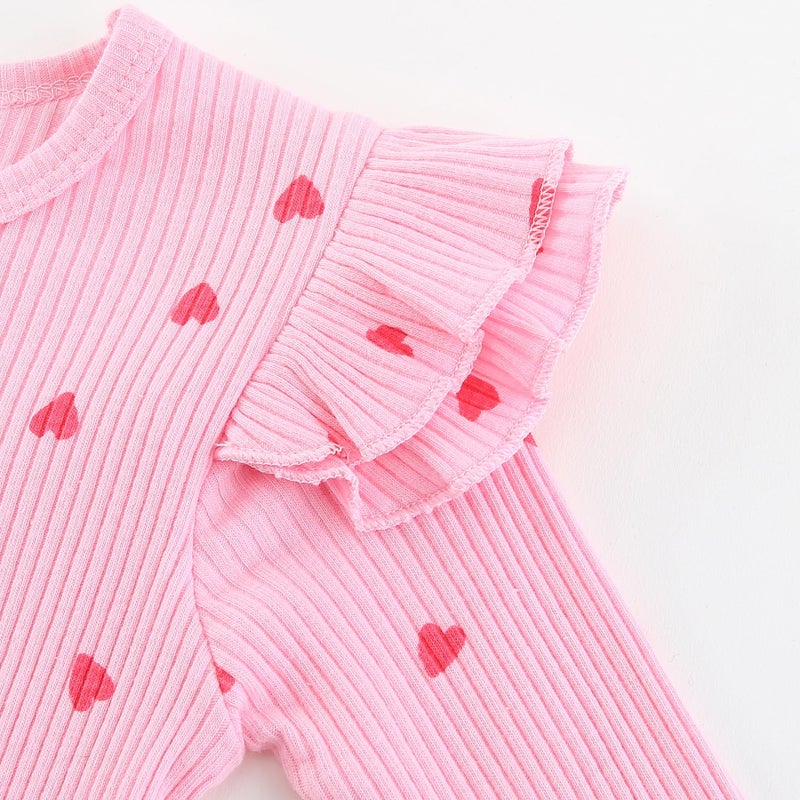 Fullfamous Newborn Infant Baby Girl Fall Winter Clothes Long Sleeve Onesie Clothing Pant Set Outfits Gifts Newborn Pink With Heart - Image 3