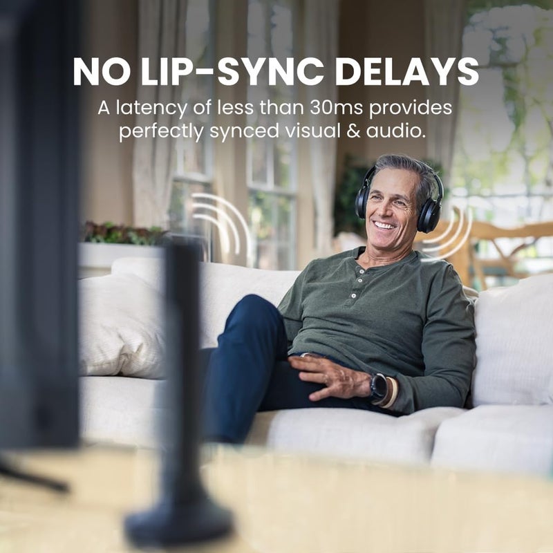 Avantree Opera Plus - Wireless Headphones for TV Watching with Clear Dialogue & Volume Boost for Seniors & Hard of Hearing, Use with Soundbar at Same Time, Charging Transmitter Base, Comfortable Fit - Image 2