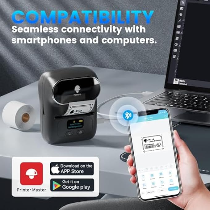 LABEL MAKER MACHINE, M110 PORTABLE BLUETOOTH THERMAL LABEL PRINTER. STICKER MAKER, BARCODE PRINTER FOR CLOTHING, JEWELRY, RETAIL, MAILING,SUPPORT ARABIC AND ENGLISH,FOR IOS & ANDROID - BLACK - Image 2