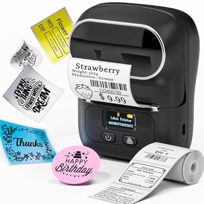 LABEL MAKER MACHINE, M110 PORTABLE BLUETOOTH THERMAL LABEL PRINTER. STICKER MAKER, BARCODE PRINTER FOR CLOTHING, JEWELRY, RETAIL, MAILING,SUPPORT ARABIC AND ENGLISH,FOR IOS & ANDROID - BLACK - Image 1