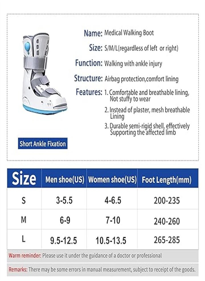 Adjustable fracture boot, medical inflatable walking boot, orthopedic boot for ankle sprain, stress fracture, foot fracture or Achilles tendinitis