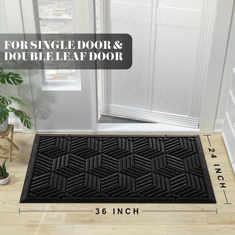 Yimobra Large Door Mat 36x24, All-Season Waterproof Outdoor Mats for Front Door Entrance with Drainage Holes, Heavy Duty Non-Slip Doormat for Garage Patio Entryway Indoor, Black - Image 2
