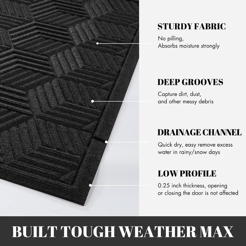 Yimobra Large Door Mat 36x24, All-Season Waterproof Outdoor Mats for Front Door Entrance with Drainage Holes, Heavy Duty Non-Slip Doormat for Garage Patio Entryway Indoor, Black - Image 3