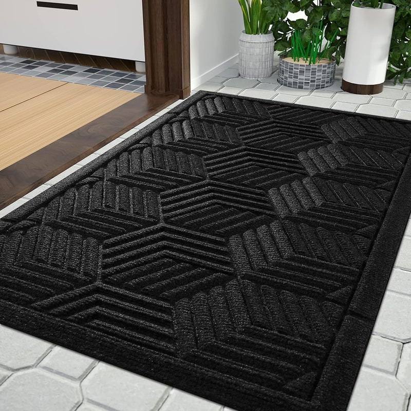 Yimobra Large Door Mat 36x24, All-Season Waterproof Outdoor Mats for Front Door Entrance with Drainage Holes, Heavy Duty Non-Slip Doormat for Garage Patio Entryway Indoor, Black - Image 1