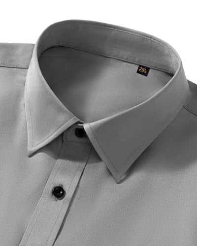 Lusead Grey Mens Dress Shirts Wedding Slim Fit Long Sleeve Stretch Wrinkle Free Formal Silver Button Up Shirt Men - Image 3