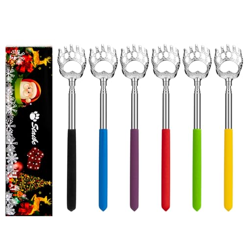 StaiBC Back Scratcher Bear Claw Stocking Stuffers Gifts for Men Women Adults Telescopic Back Scalp Scratchers Massager with Soft Rubber Handles Portable Hand Massage Tool Both Human and Pets 6Pack