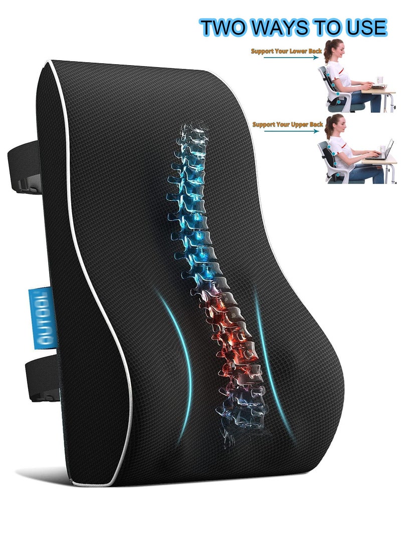 MissTiara Lumbar Support Pillow for Office Chair Memory Foam Back Cushion for Back Pain Relief Improve Posture Large Back Pillow for Car, Computer Chair, Recliner Breathable Mesh Cover Double Adjustable Straps  - Image 1