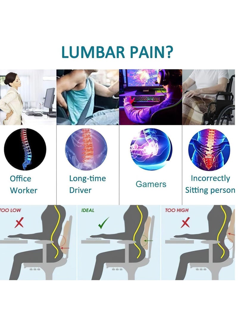 MissTiara Lumbar Support Pillow for Office Chair Memory Foam Back Cushion for Back Pain Relief Improve Posture Large Back Pillow for Car, Computer Chair, Recliner Breathable Mesh Cover Double Adjustable Straps  - Image 3