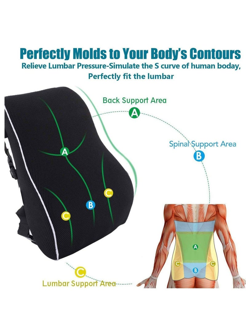 MissTiara Lumbar Support Pillow for Office Chair Memory Foam Back Cushion for Back Pain Relief Improve Posture Large Back Pillow for Car, Computer Chair, Recliner Breathable Mesh Cover Double Adjustable Straps  - Image 4
