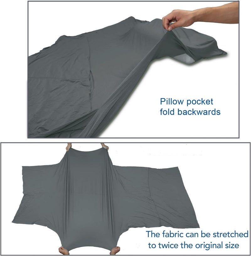 BROWINT Travel Sheets for Hotel, Rayon Derived from Bamboo, Stretchy Sleep Sack for Adults, Warm Weather/Summer Sleeping Bag Liner for Camping and Travel, Rectangular with Pillow Pocket, Mummy, Cooling Sheets - Image 4