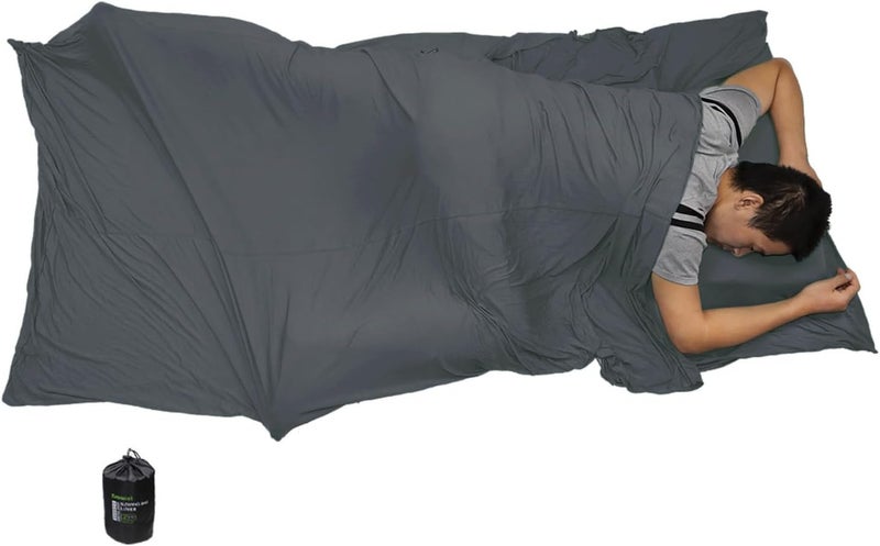 BROWINT Travel Sheets for Hotel, Rayon Derived from Bamboo, Stretchy Sleep Sack for Adults, Warm Weather/Summer Sleeping Bag Liner for Camping and Travel, Rectangular with Pillow Pocket, Mummy, Cooling Sheets - Image 1