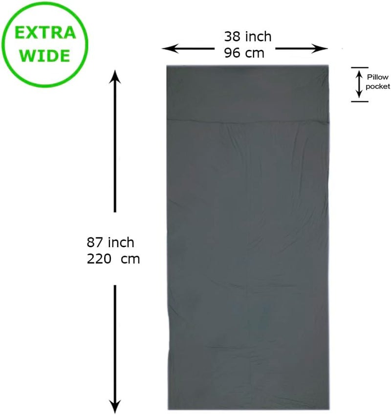 BROWINT Travel Sheets for Hotel, Rayon Derived from Bamboo, Stretchy Sleep Sack for Adults, Warm Weather/Summer Sleeping Bag Liner for Camping and Travel, Rectangular with Pillow Pocket, Mummy, Cooling Sheets - Image 2
