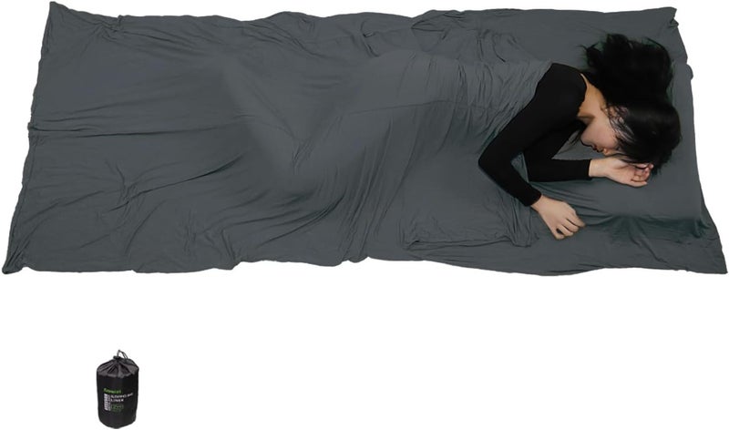 BROWINT Travel Sheets for Hotel, Rayon Derived from Bamboo, Stretchy Sleep Sack for Adults, Warm Weather/Summer Sleeping Bag Liner for Camping and Travel, Rectangular with Pillow Pocket, Mummy, Cooling Sheets - Image 5